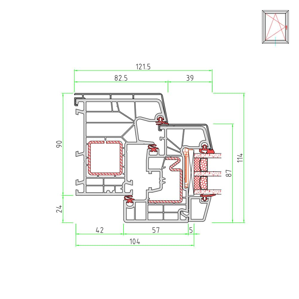 Aluskin 8000 sezione laterale per finestra in misto PVC-Alu