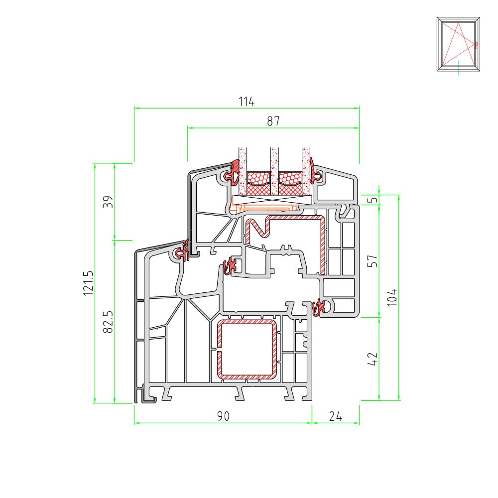 Aluskin 8000 telaio con anta in basso per finestra in misto PVC-Alu