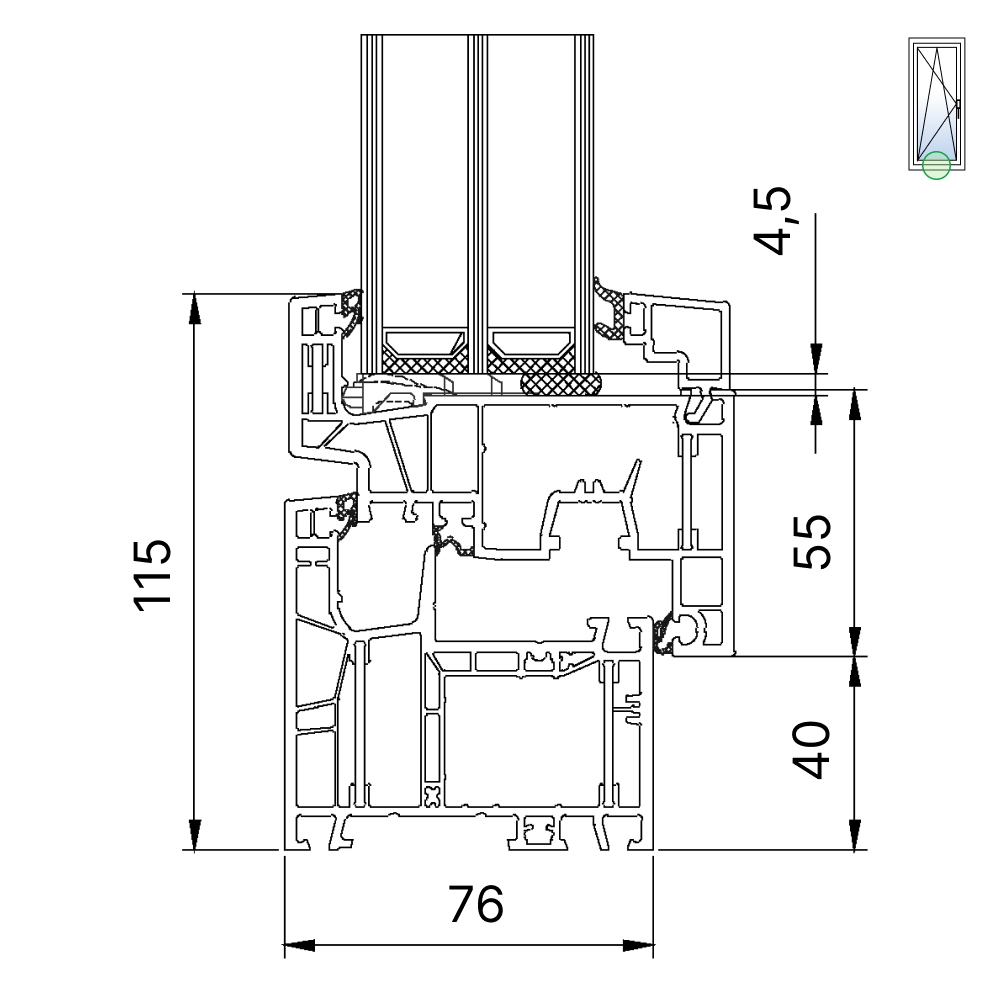 Sezione del profilo in PVC aluplast energeto® neo