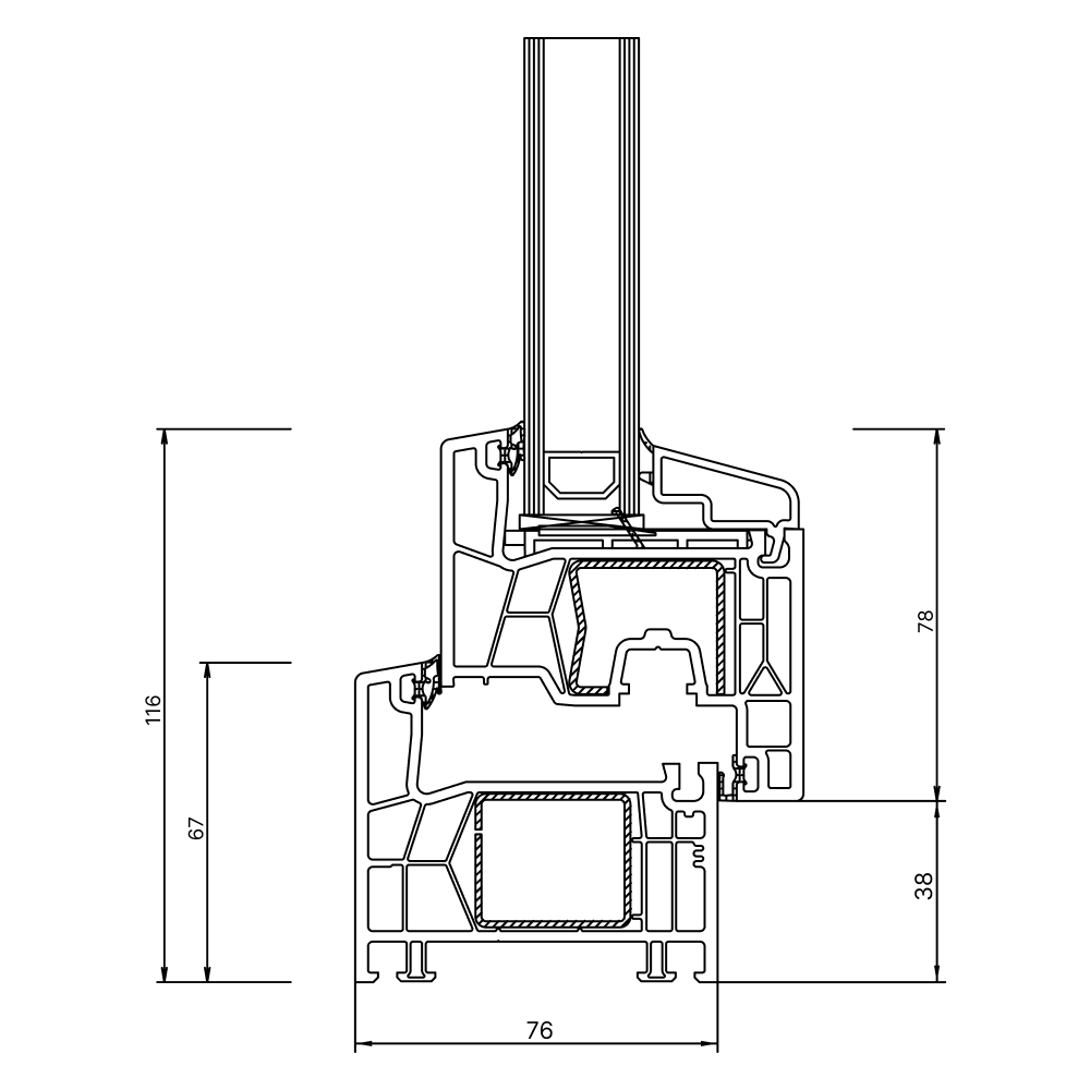 Sezione del profilo in PVC Kömmerling 76 AD