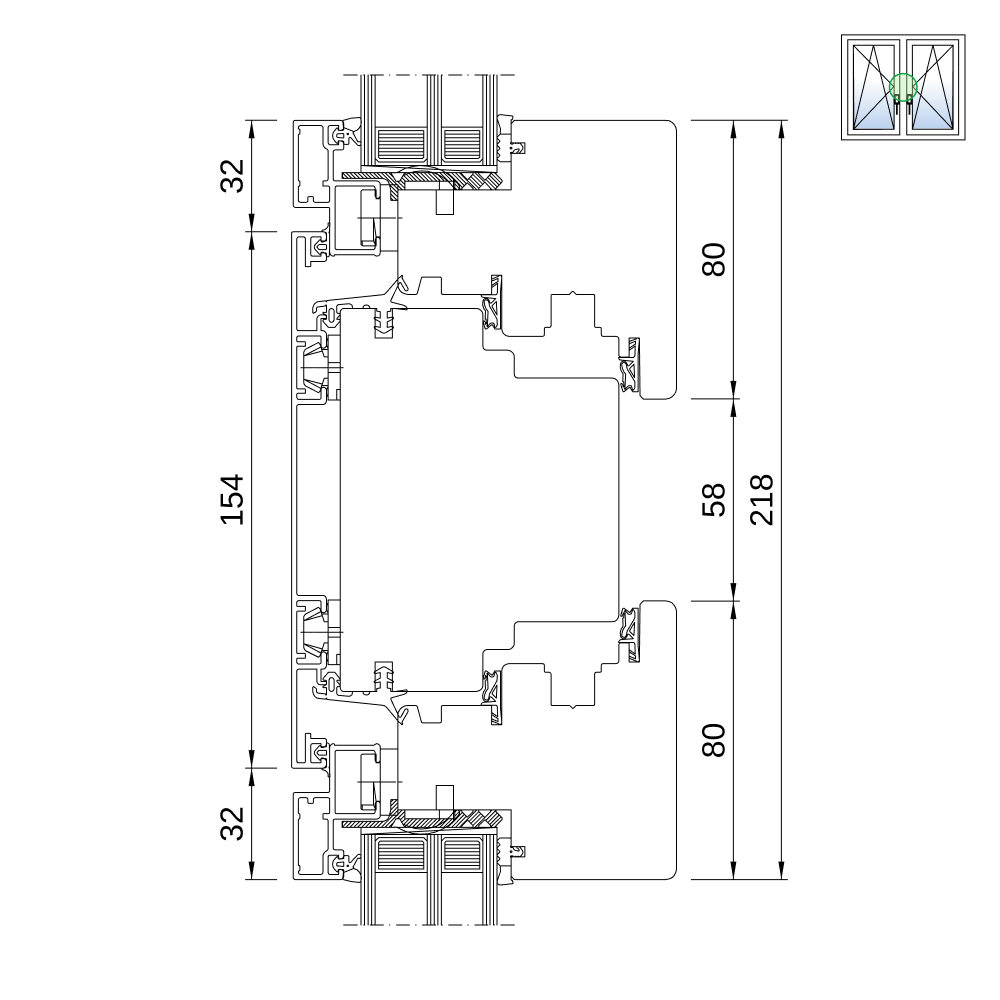 Sezione del profilo: IDEAL Plano montante fisso Sezione del profilo: IDEAL Plano montante fisso