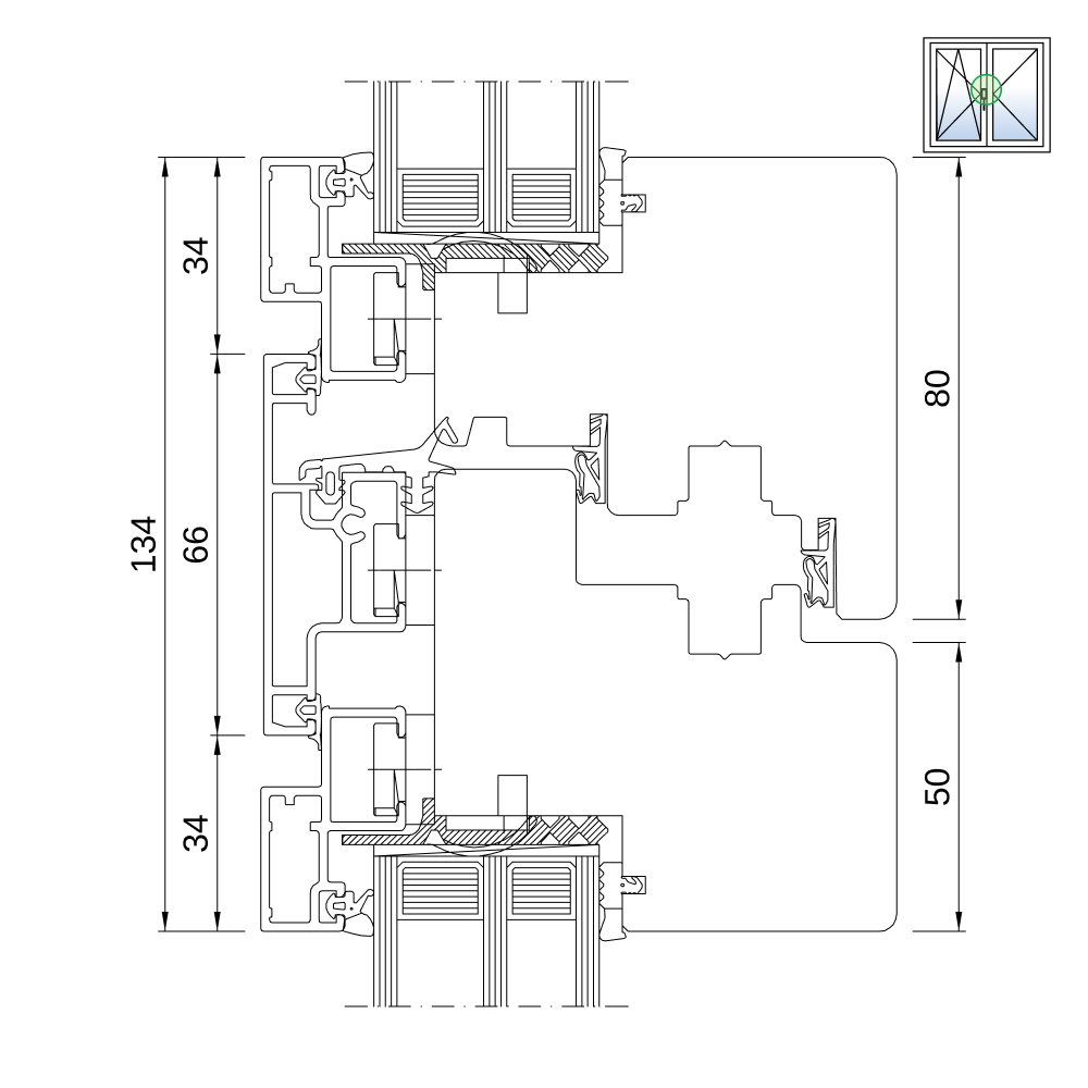 Sezione del profilo: IDEAL Plano montante mobile Sezione del profilo: IDEAL Plano montante mobile