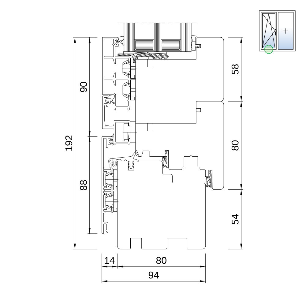 Sezione del profilo: IDEAL Plano con soglia alta Sezione del profilo: IDEAL Plano con soglia alta
