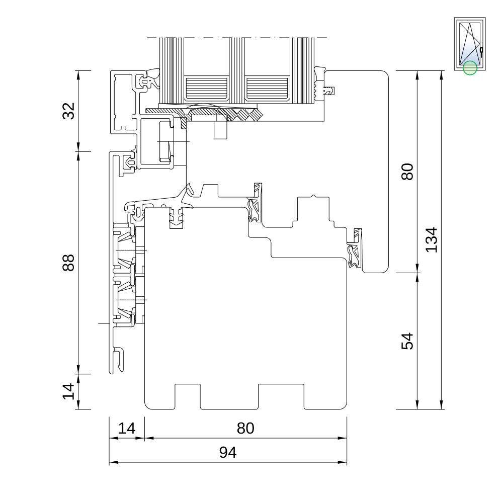 Sezione del profilo: IDEAL Plano 80 Sezione del profilo: IDEAL Plano 80