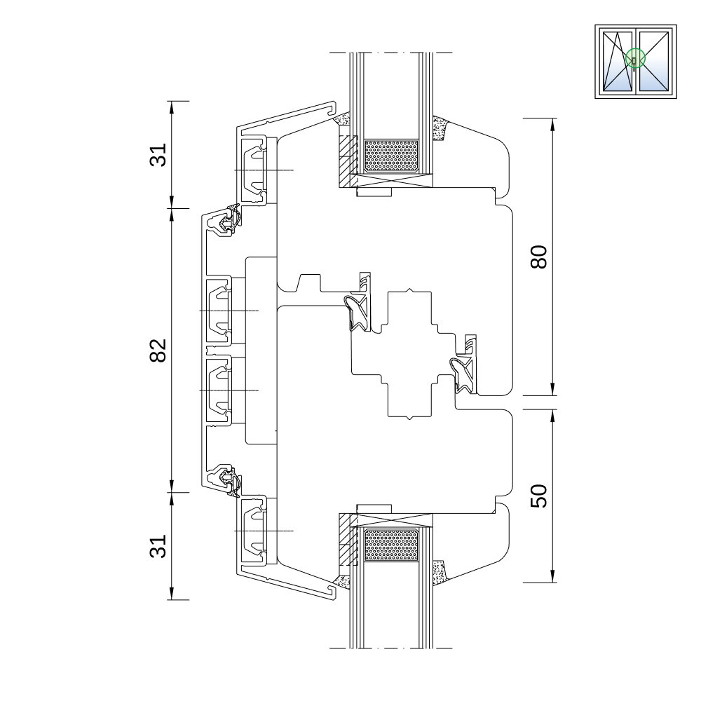 Sezione del profilo: IDEALU Classicline IV 68 montante mobile Sezione del profilo: IDEALU Classicline IV 68 montante mobile