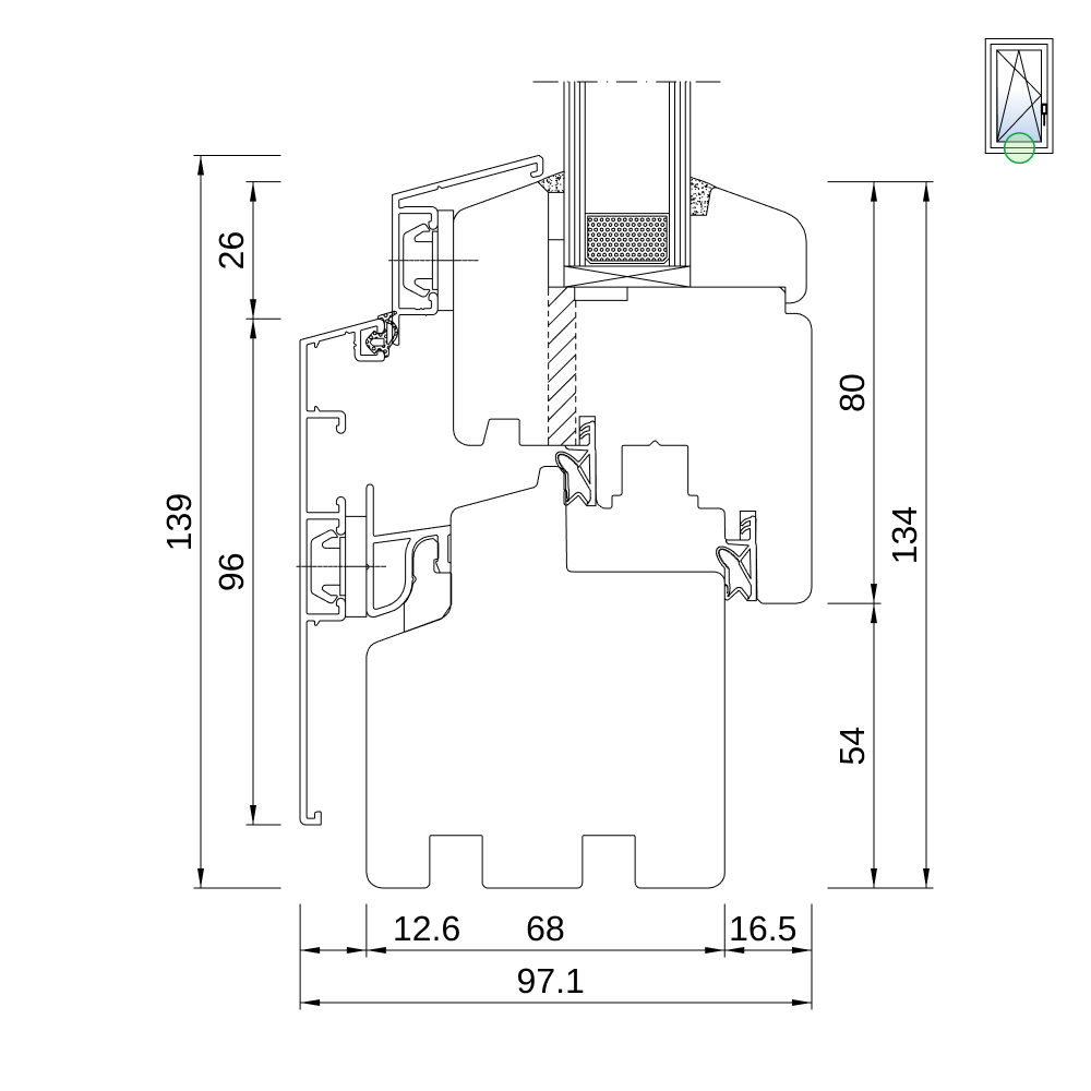 Sezione del profilo: IDEALU Classicline IV 68 Sezione del profilo: IDEALU Classicline IV 68