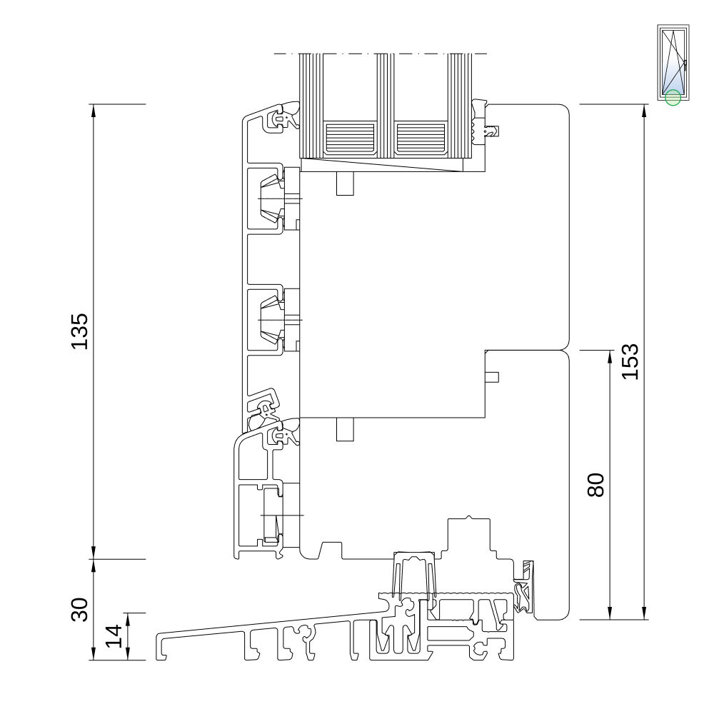 Sezione del profilo: IDEALU Classicline IV 80 con soglia ribassata Sezione del profilo: IDEALU Classicline IV 80 con soglia ribassata