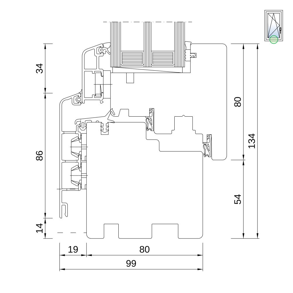 Sezione del profilo: IDEALU Classicline IV 80 Sezione del profilo: IDEALU Classicline IV 80