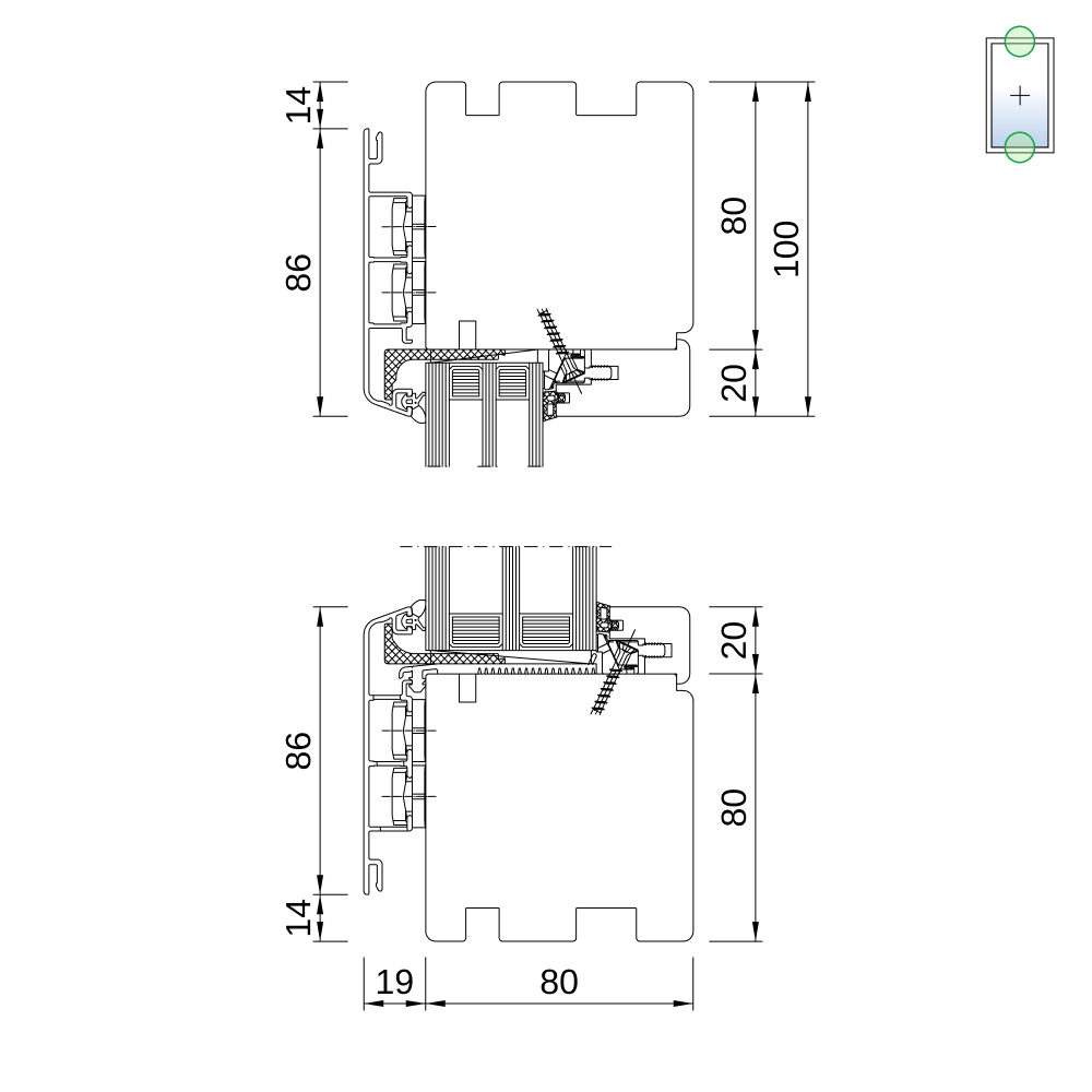 Sezione del profilo: IDEALU Classicline IV 80 vetrata fissa Sezione del profilo: IDEALU Classicline IV 80 vetrata fissa