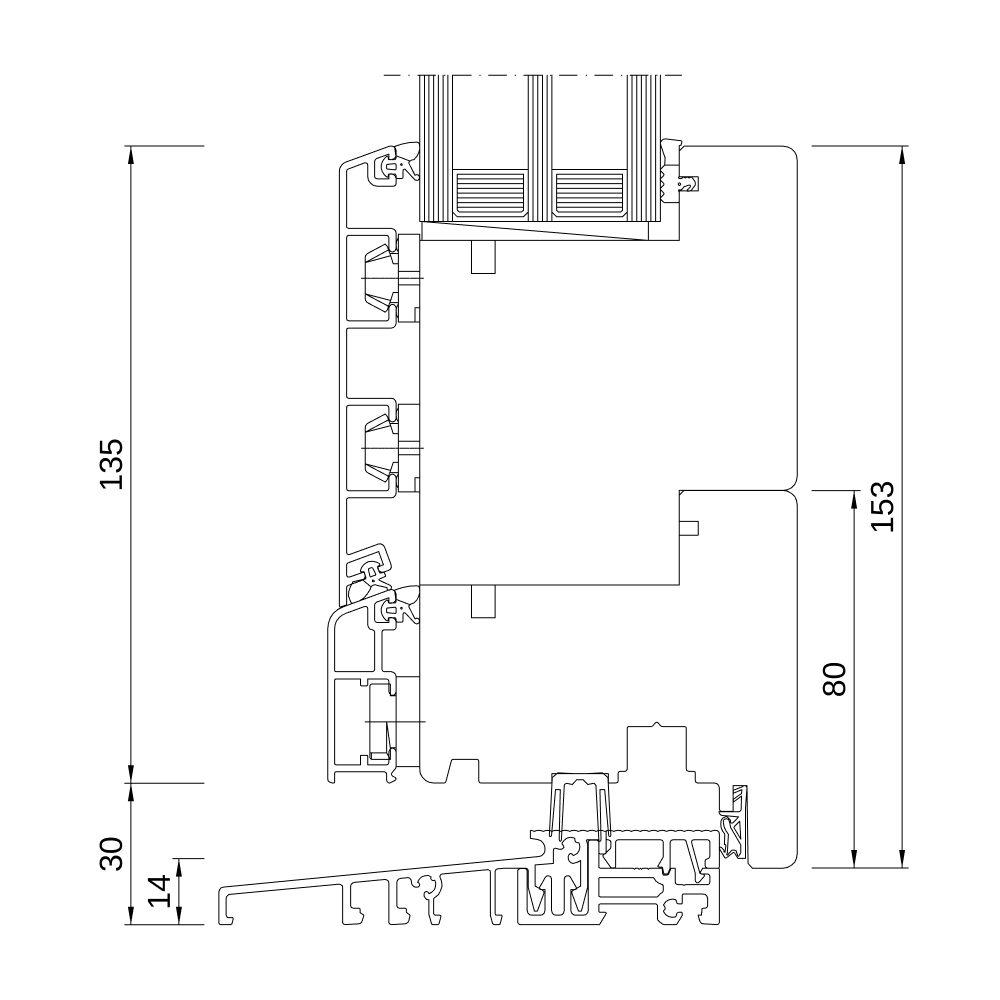 Sezione del profilo in legno-alluminio IDEALU Classicline 80