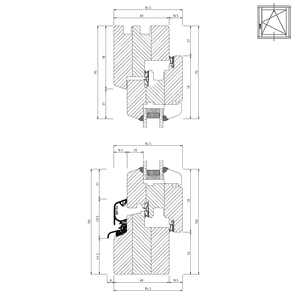 Profilo in legno IV 68 Sezione trasversale