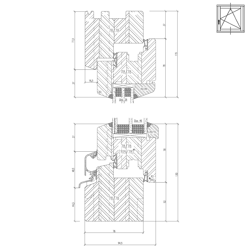Profilo in legno IV 78 Sezione trasversale