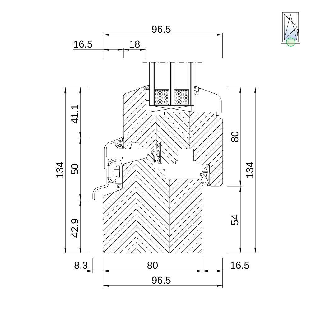 Sezione del profilo in legno Classico IV 80