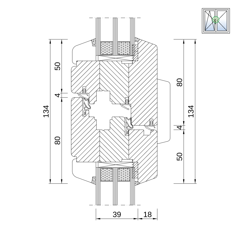 Profilo in legno Rustico IV 80 a 2 ante senza montante fisso