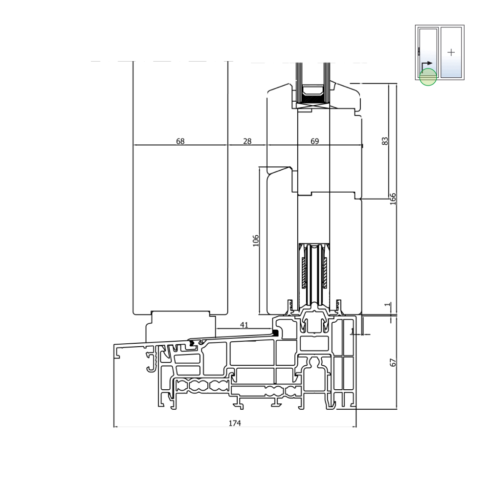 Porta alzante scorrevole legno IV68 con soglia 67mm