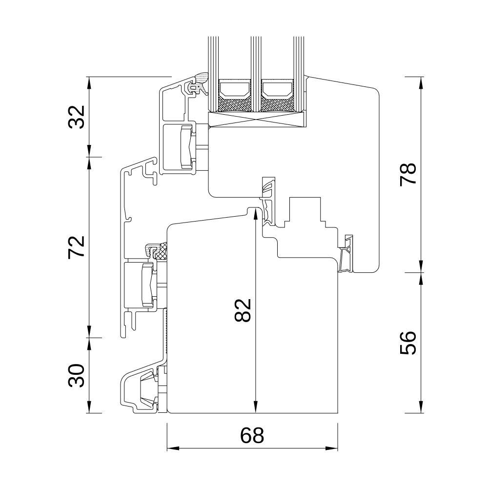 Sezione del profilo in legno-alluminio IDEALU Classicline IV 68