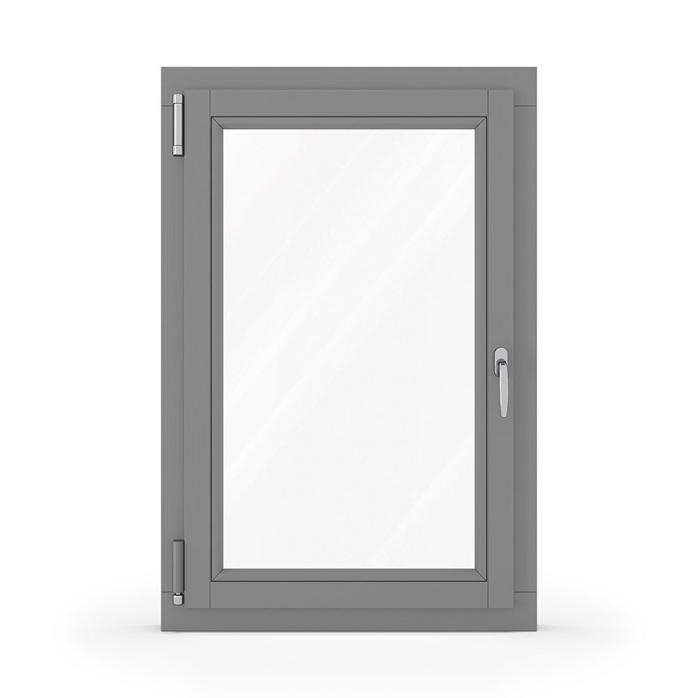 Finestra in legno grigio dall'interno