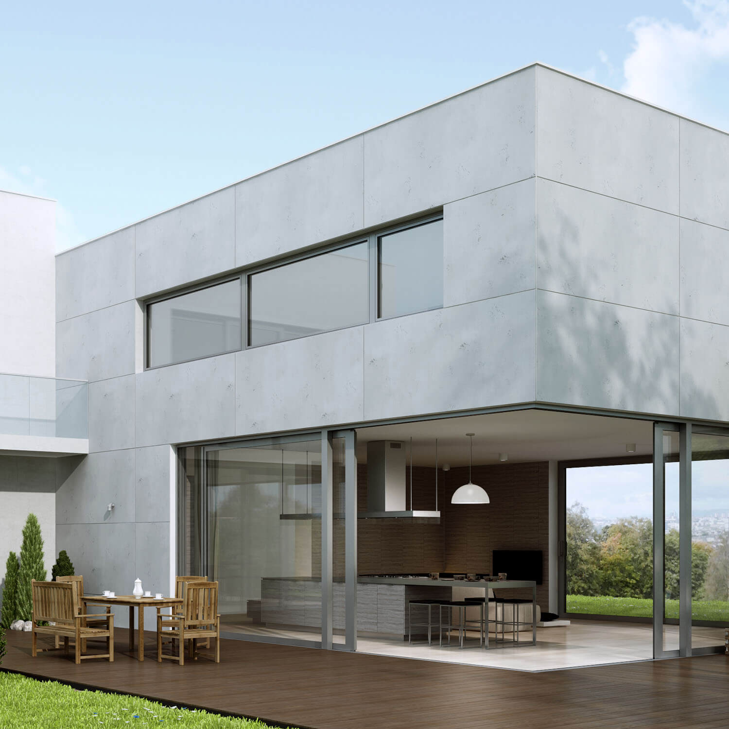 Facciata grigia con prodotti ALUPROF