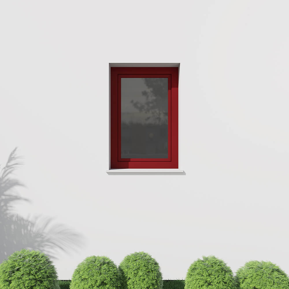 Finestra PVC-Alluminio ad anta-ribalta e a vasistas in RAL 3003 – installata, vista esterna