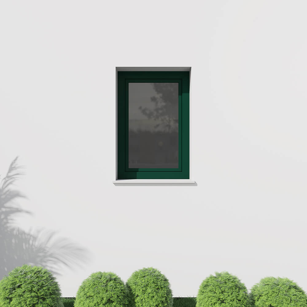 Finestra PVC-Alluminio ad anta-ribalta e a vasistas in RAL 6005 – installata, vista esterna