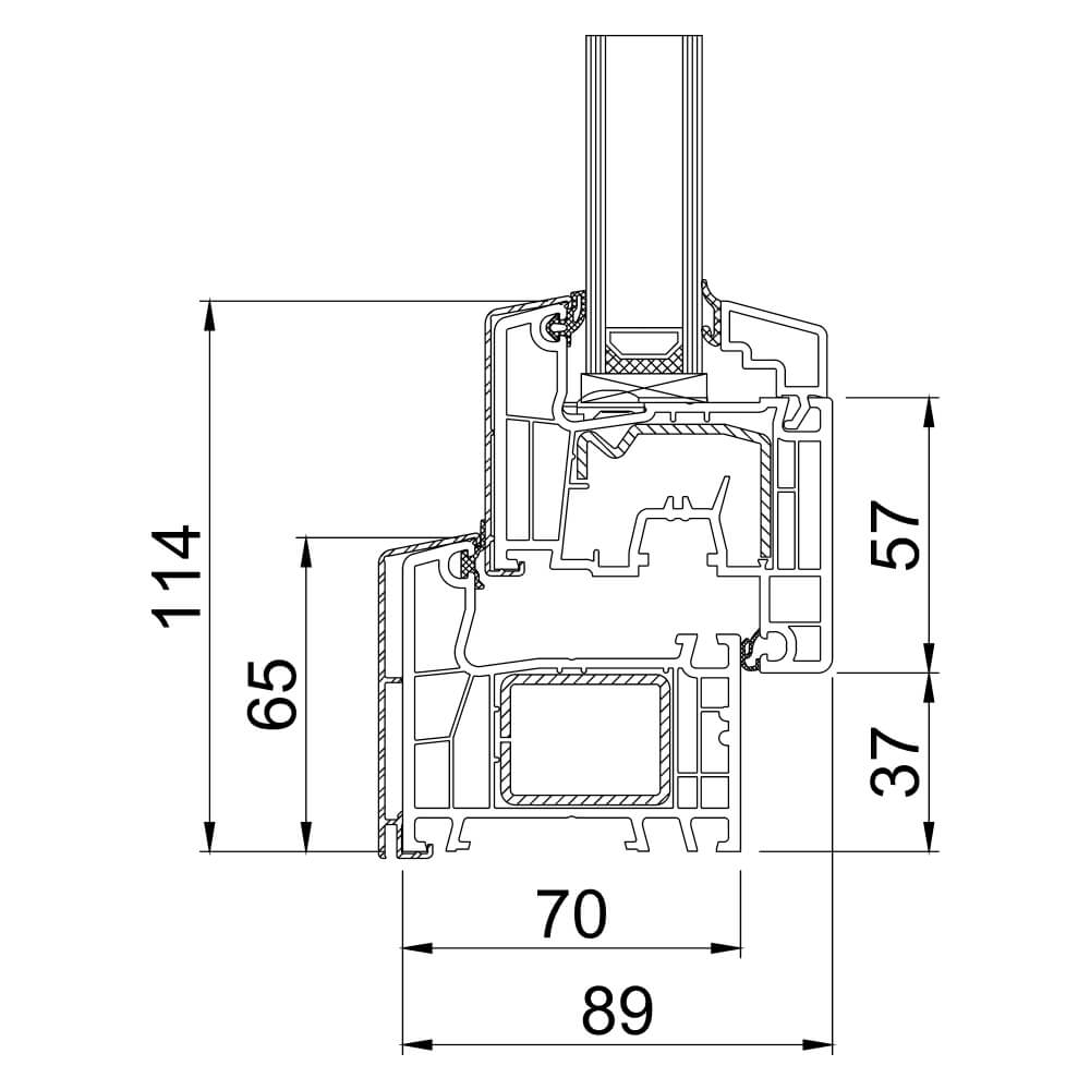 Sezione del profilo PVC-alluminio aluplast Aluskin 4000