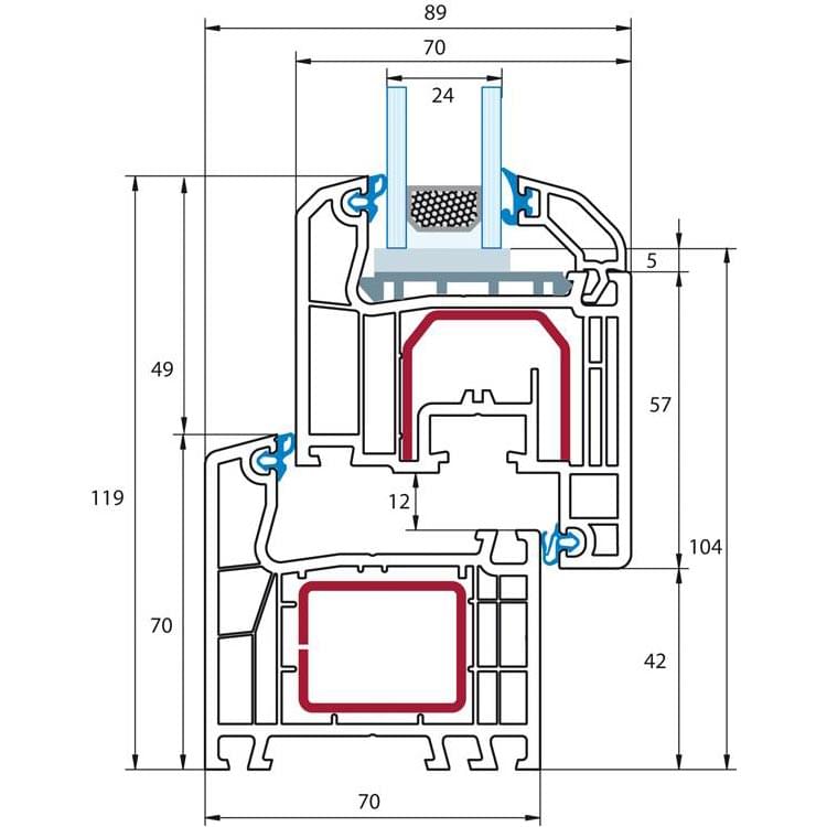 Sezione del profilo in PVC aluplast IDEAL 4000