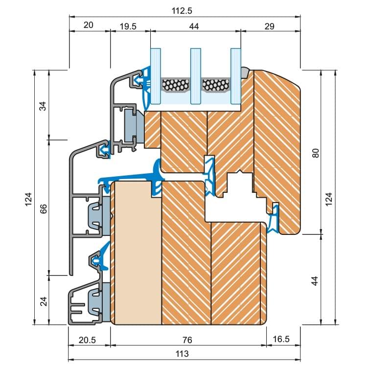 Disegno dettagliato porta scorrevole a ribalta traslante in legno-alluminio ECO IDEALU Classicline