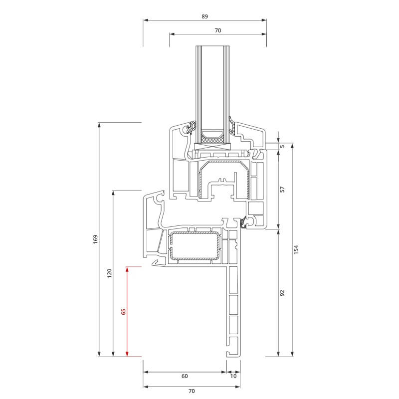 Sezione del profilo in PVC aluplast IDEAL 4000 Restauro 65x80 mm