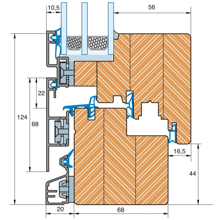 Sezione profilo legno-alluminio IDEALU Plano