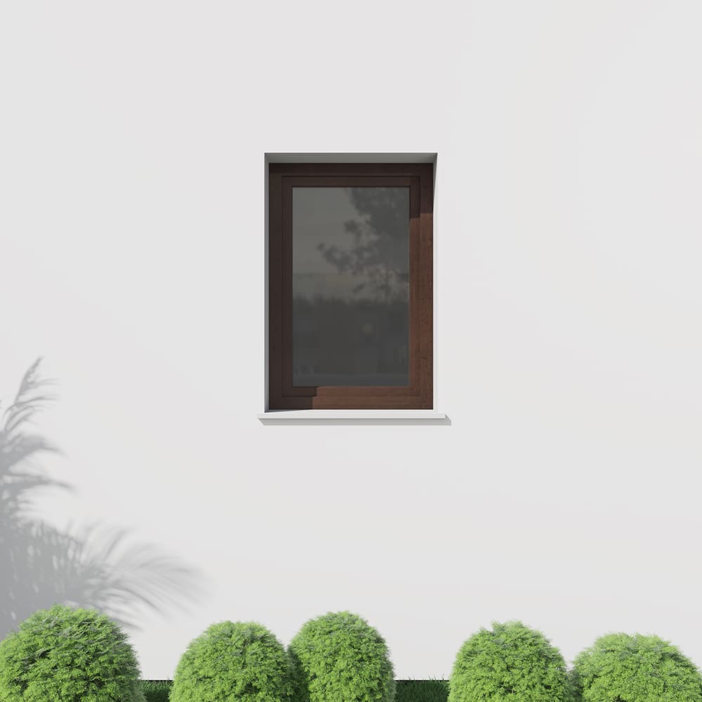 Finestra in PVC marrone - vista esterna dell'installazione