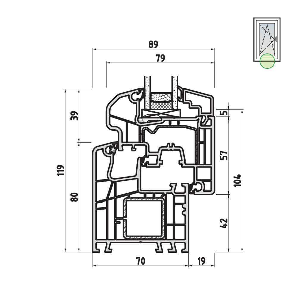 Sezione del profilo in PVC aluplast IDEAL 5000