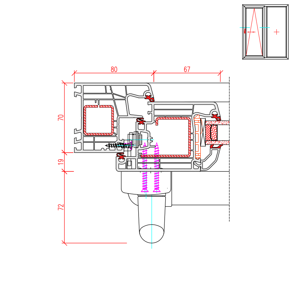 IDEAL 4000 - Illustrazione dettagliata dal lato della maniglia 