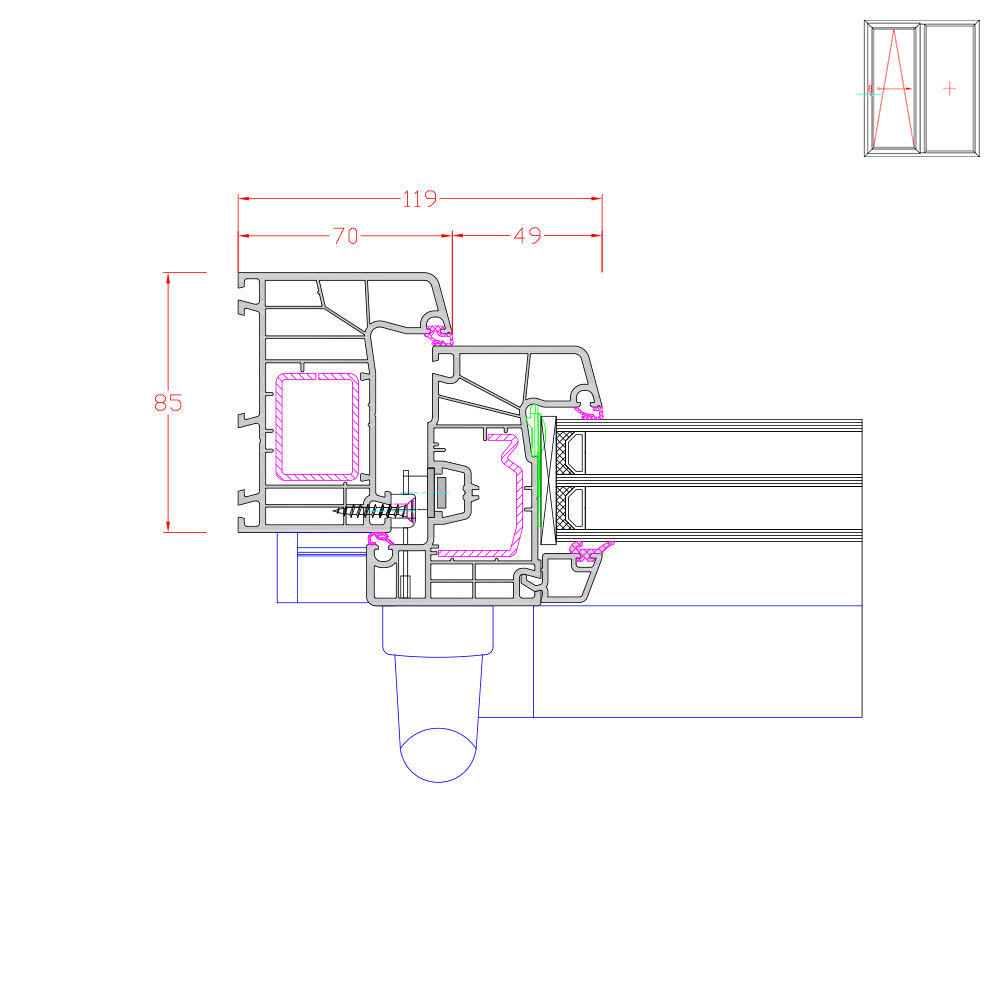 IDEAL 7000 - Illustrazione dettagliata dal lato della maniglia 