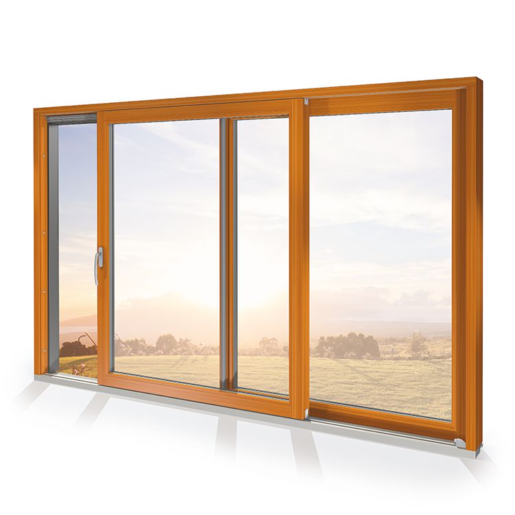 Vista interna porta alzante scorrevole in legno-alluminio IDEALU Plano