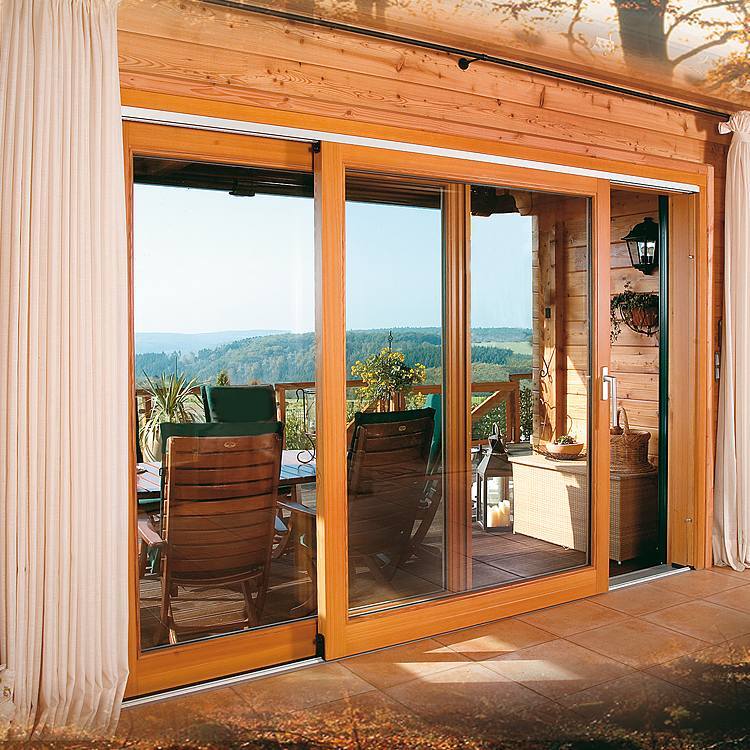 Porta alzante scorrevole legno aperta
