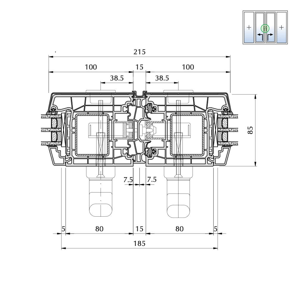 Schema C : Maniglia centrale