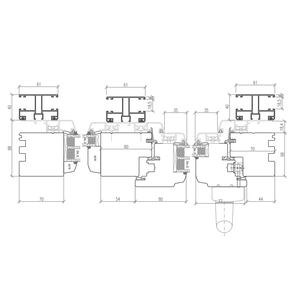 IDEALU Classicline - Porta scorrevole con tapparella integrata - Illustrazione orizzontale 