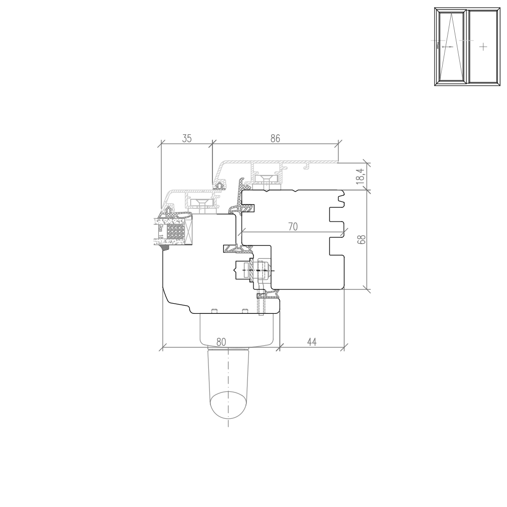 IDEALU Classicline IV 68 - Illustrazione dettagliata dal lato della maniglia 