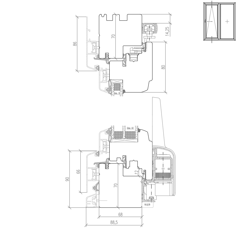 IDEALU Classicline IV 68 - Illustrazione dettagliata della parte superiore 