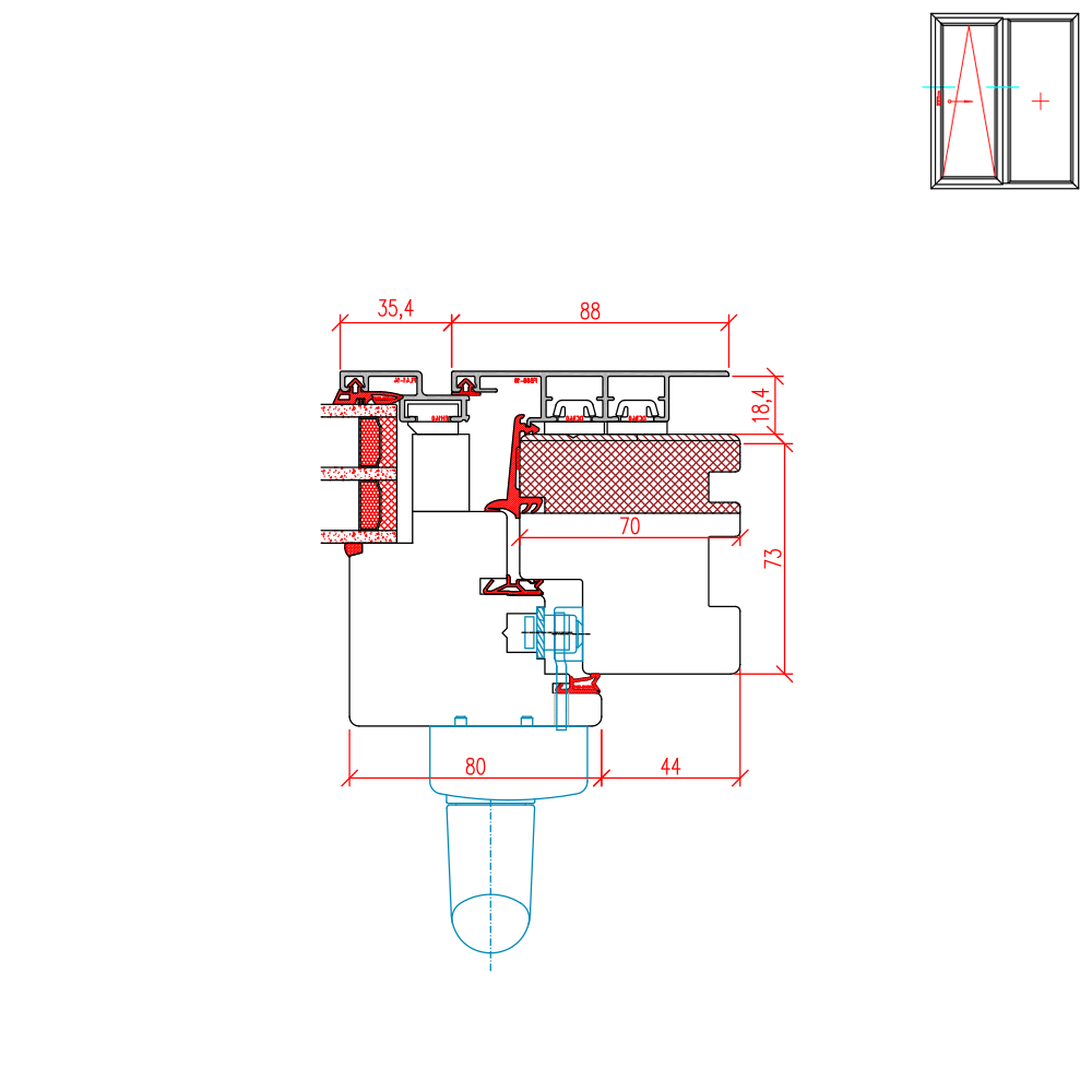 ECO IDEALU Plano - Illustrazione dettagliata dal lato della maniglia 