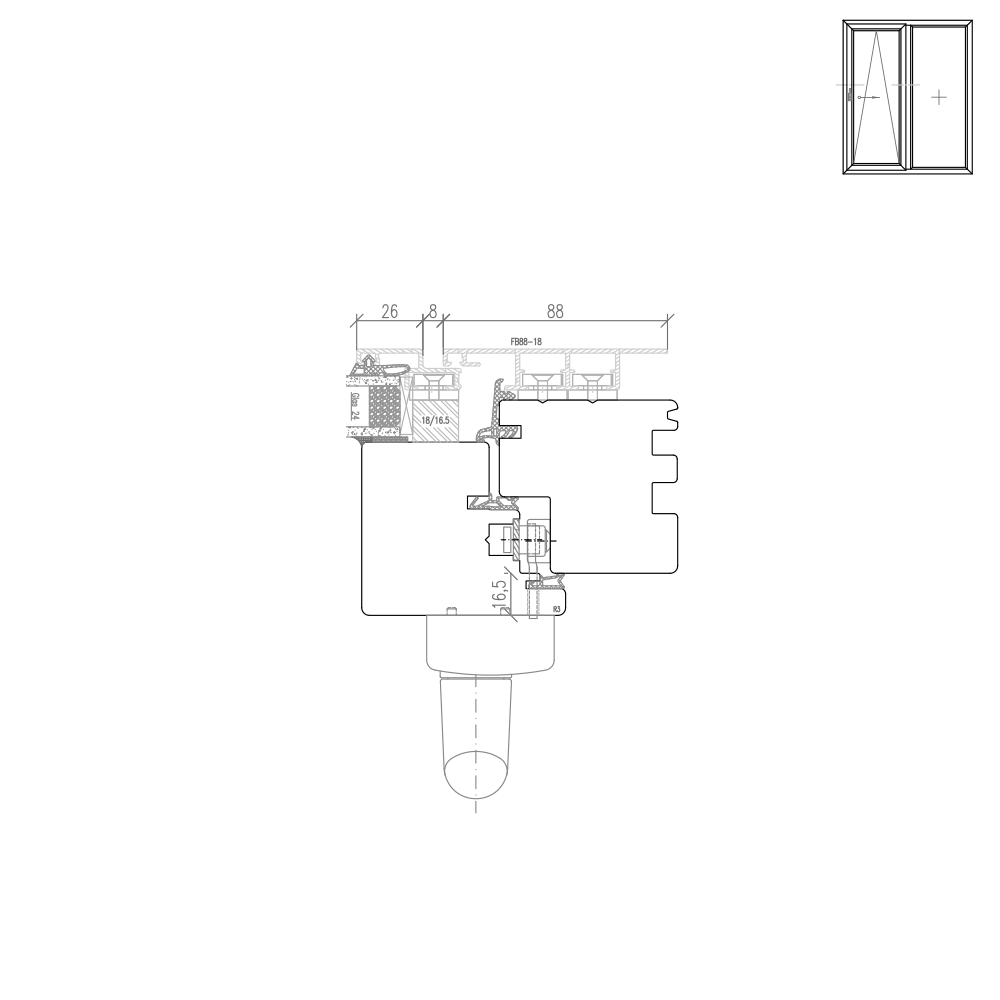 IDEALU Plano - Illustrazione dettagliata dal lato della maniglia 