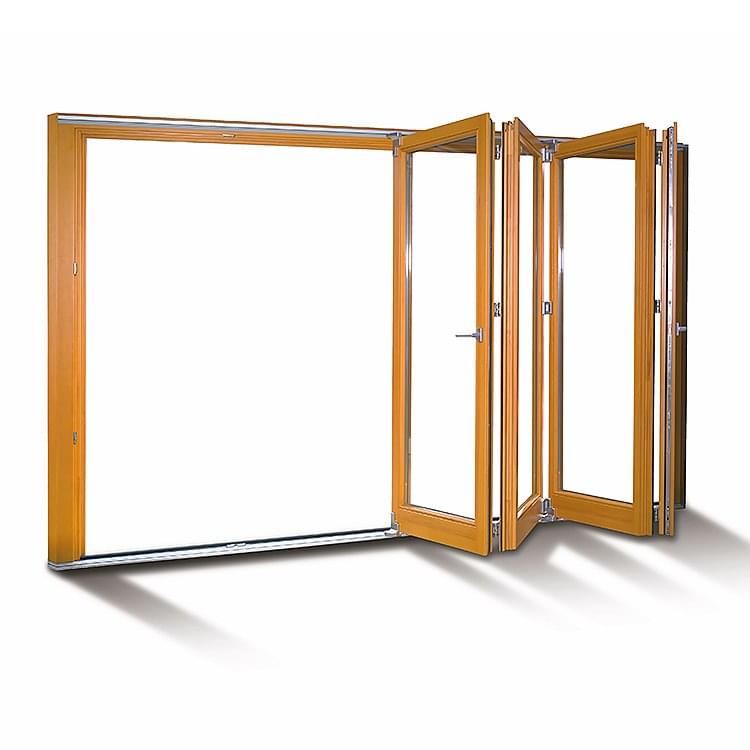 Porta scorrevole a libro in legno-alluminio vista dall'interno