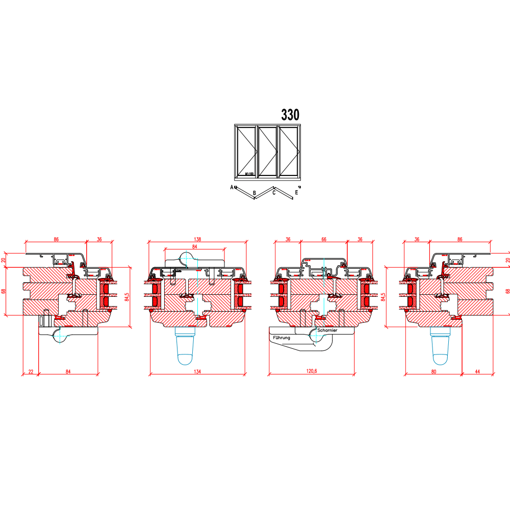 Porta scorrevole ad impacchettamento in legno-alluminio - Schema 330