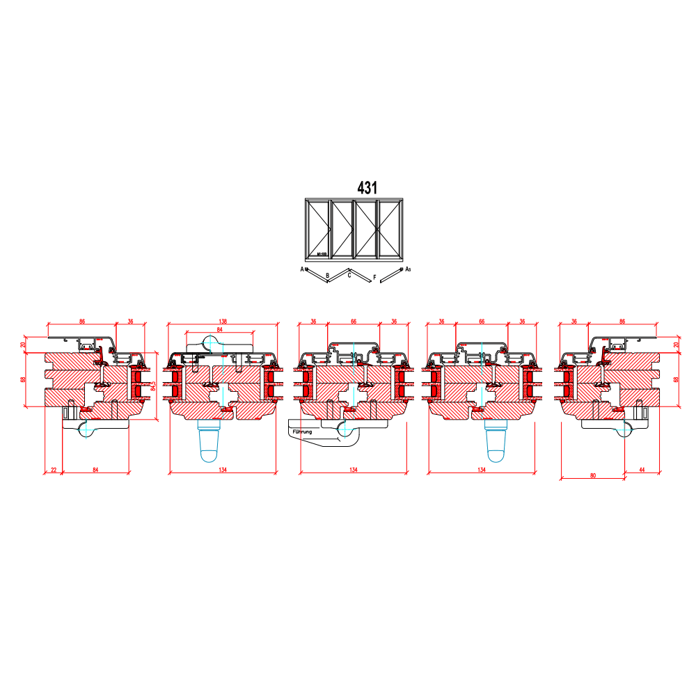 Porta scorrevole ad impacchettamento in legno-alluminio - Schema 431