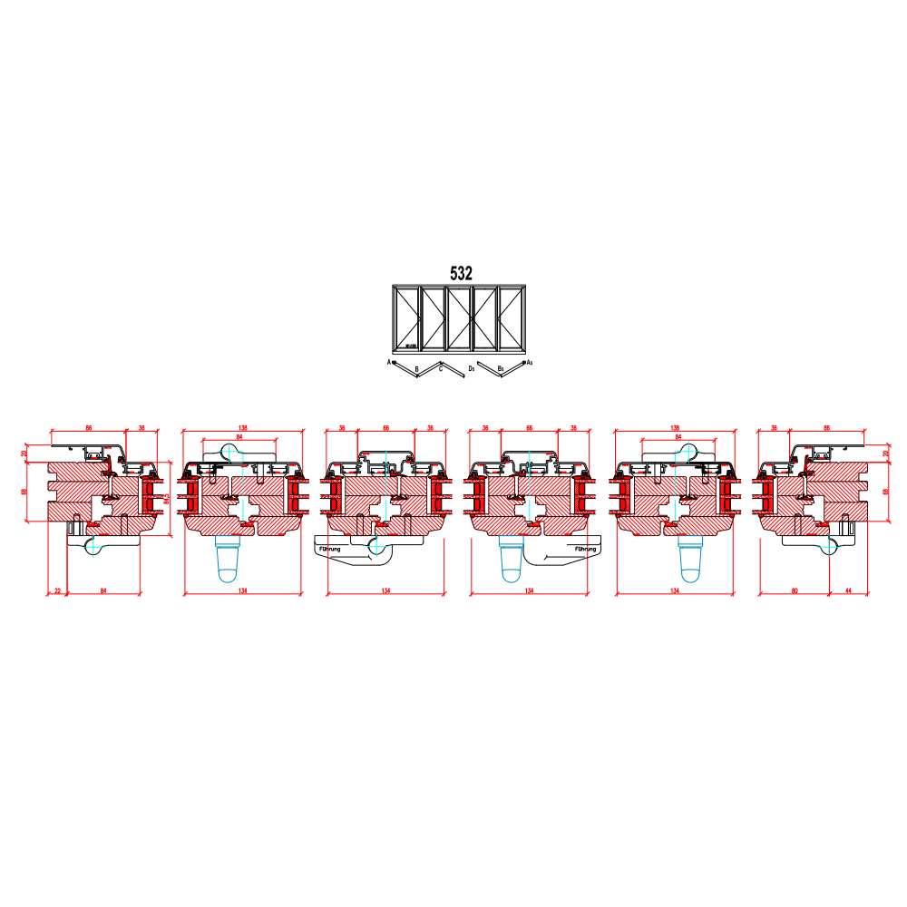 Porta scorrevole ad impacchettamento in legno-alluminio - Schema 532