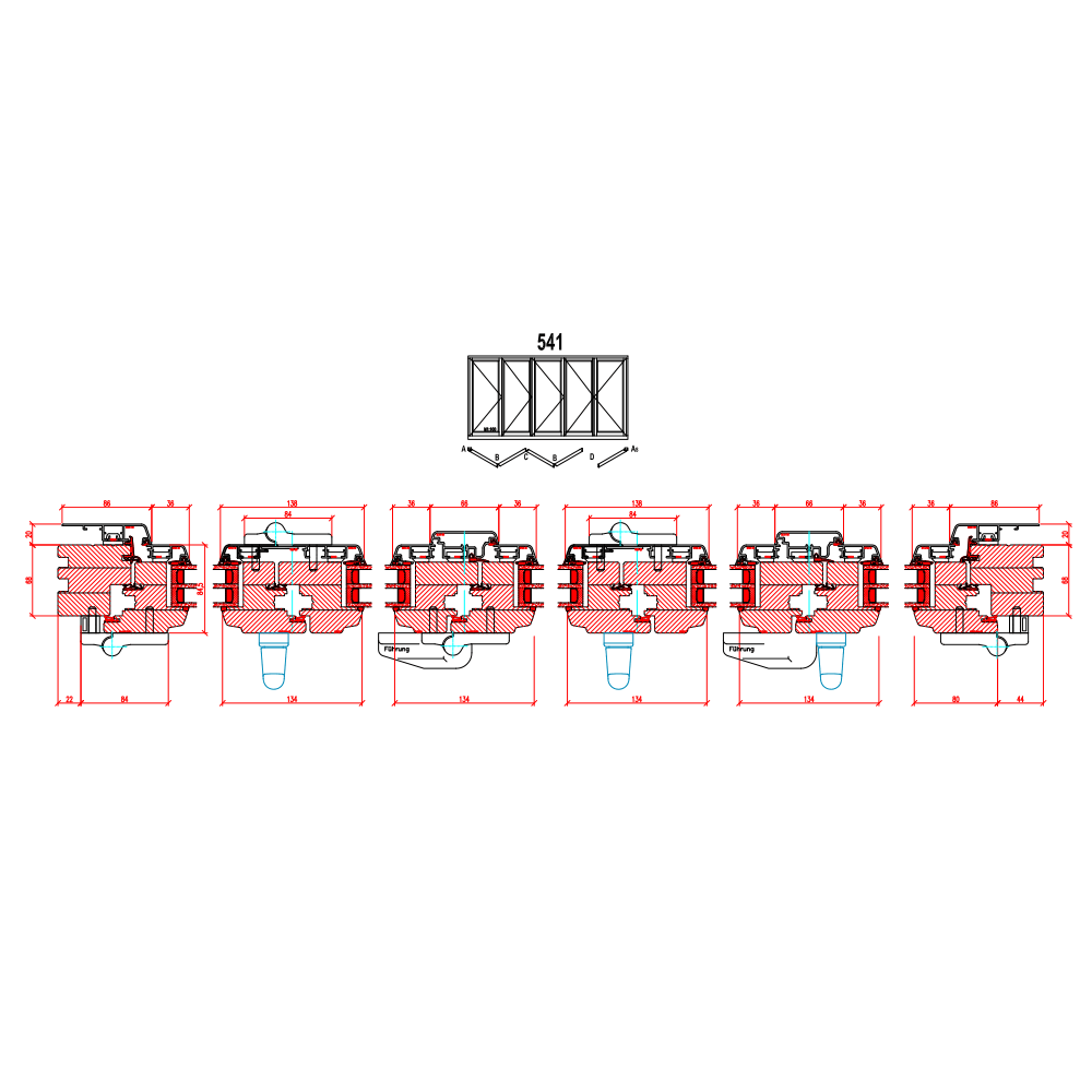 Porta scorrevole ad impacchettamento in legno-alluminio - Schema 541