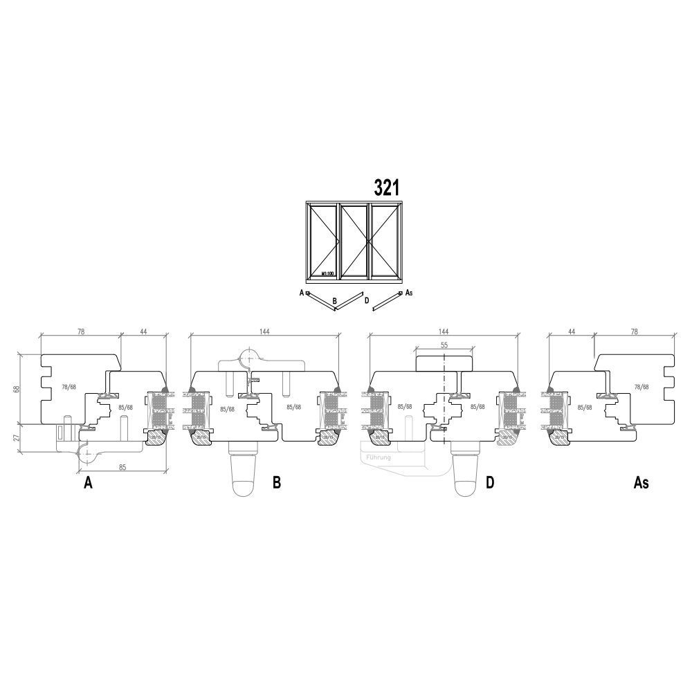 Porta scorrevole ad impacchettamento in legno - Schema 321