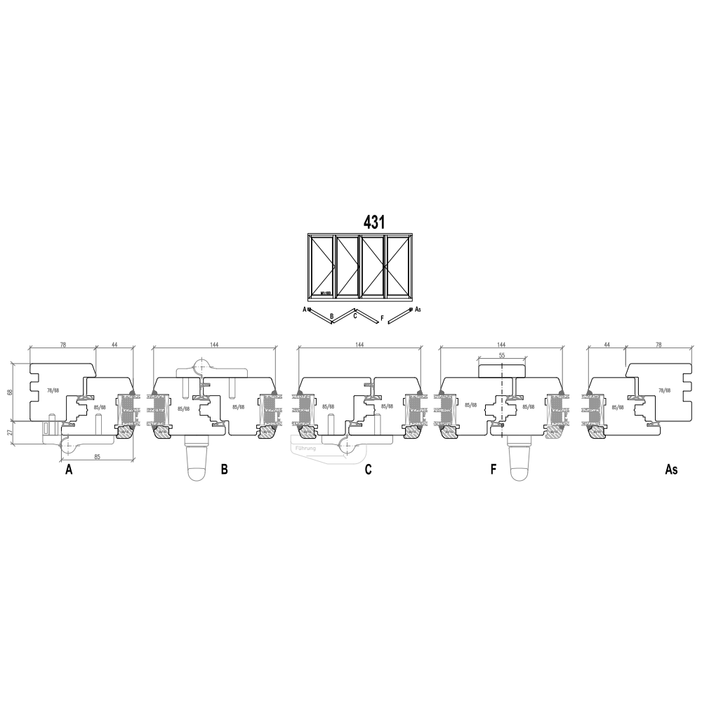 Porta scorrevole ad impacchettamento in legno - Schema 431