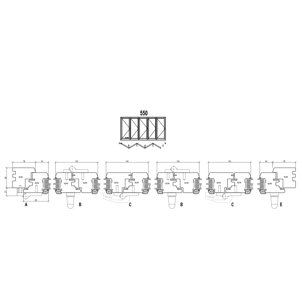 Porta scorrevole ad impacchettamento in legno - Schema 550
