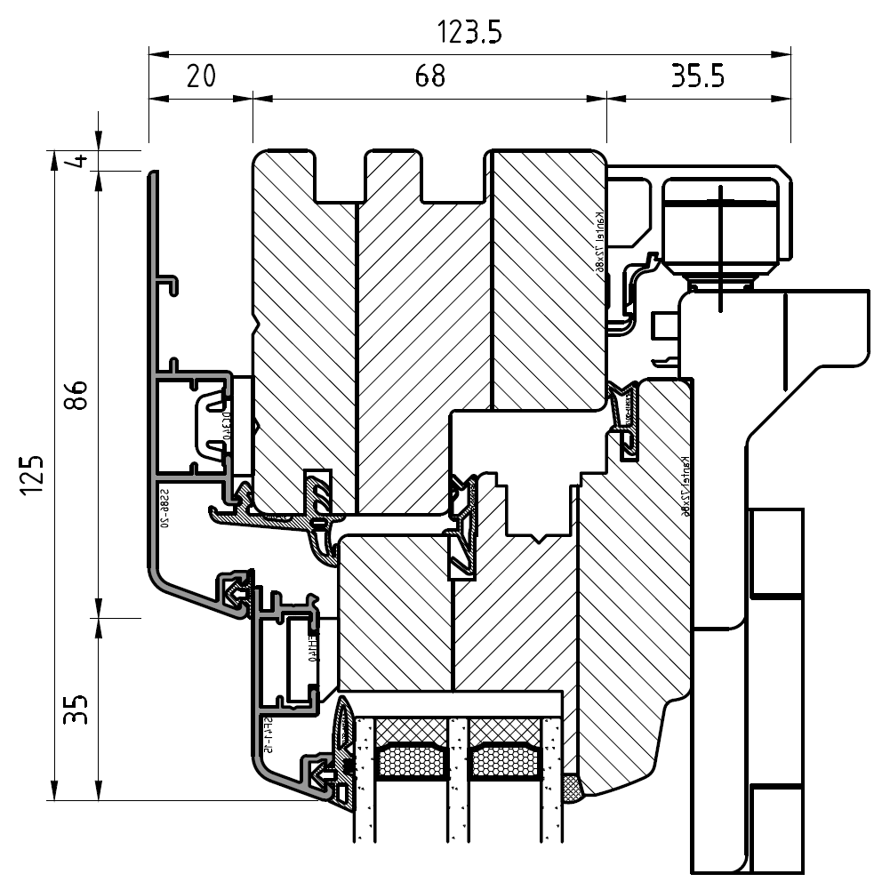 Porta scorrevole a libro in legno-alluminio IV 68-parte alta